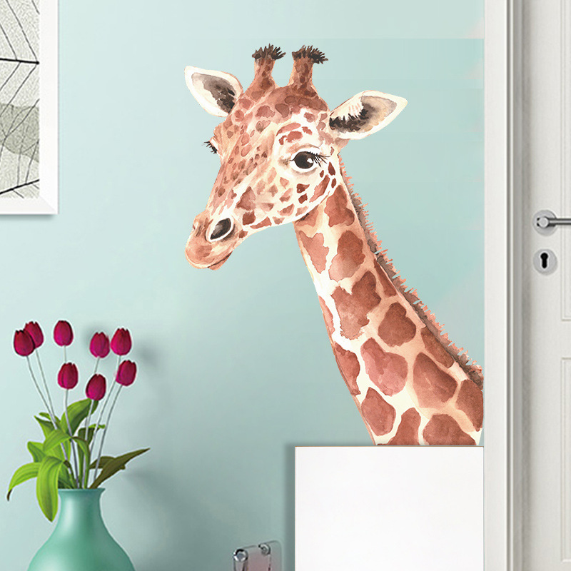 Cartoon Giraffe Head Wall Stickers for Kids Room Bedroom Decoration Rridge Decorative Sticker Removable Vinyl Decals Home Decor
