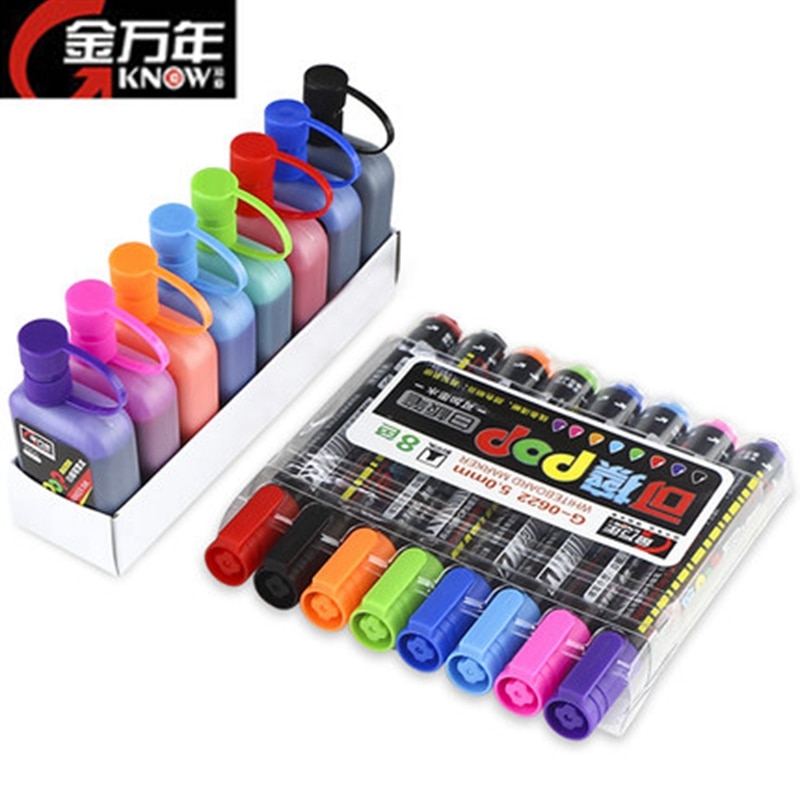 WISSEN Pop Whiteboard Marker/Tinte 8 Farben 5/12mm Wasser-basierend Wiederholt Füllung Löschbaren Stift Werbung/Poster Stift G-0622/0625/0311