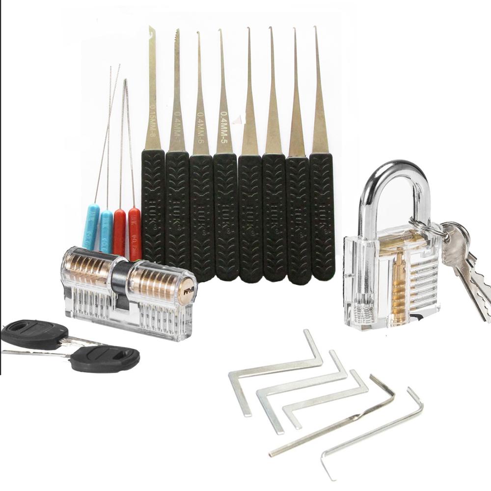 Juego de ganzúas de práctica, combinación de cerradura transparente con herramientas de mano de llave rota, herramientas de llave de tensión: 4-Black