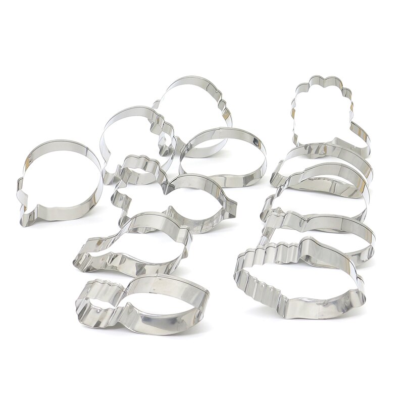 Set van 12 groentevormige koekjesvormpjes van roestvrij staal, metalen keukenbakvormen, goedkope koekjesvormpjes