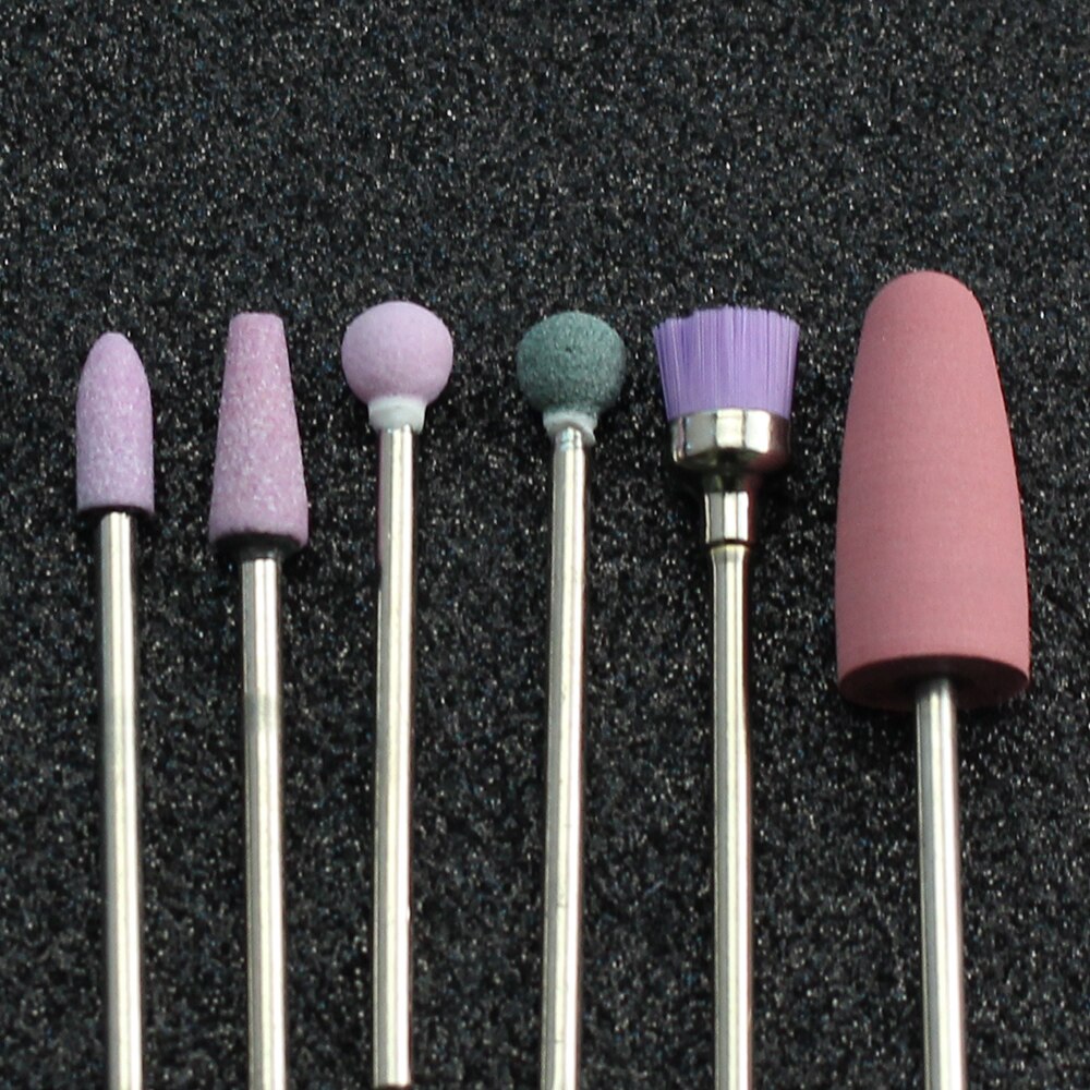 6 stk kermaisk stein negleborsett roterende bits elektrisk manikyr pedikyr burr mills cutter sliping stein neglefiler tilbehør
