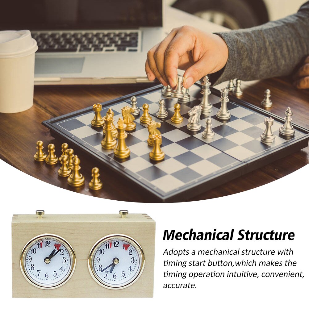 Countdown Analog Board Game Easy Operate Portable Wooden Mechanical Competition Accurate Chess Clock Timing Tools Durable