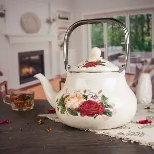 Théière émail santé gaz Induction cuisinière bouilloire gaz maison chaude bouilloire grande capacité cruche émail Pot eau Carafe Camping thé: 2.0L