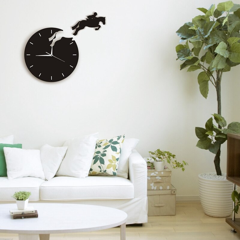 Art Decor Horseman Jumping Wall Watch Rider on Horseback Jumping Horse Clocks 3D Wall Clock Horse Riding