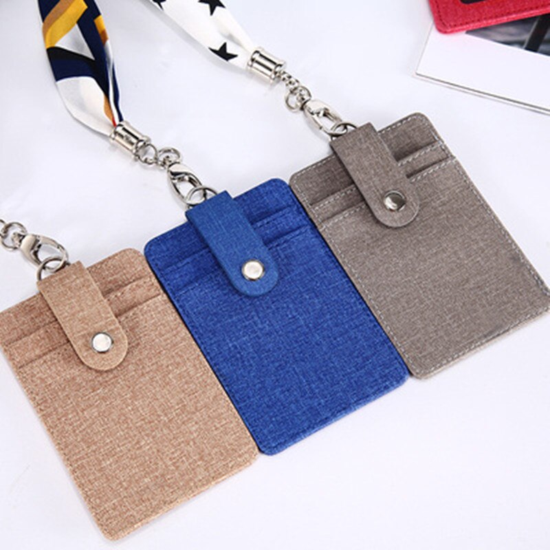 Work Badge Business Card Holder Men Women Worker with Rope Retractable PU Leather Employee Name ID Card Case Lanyard