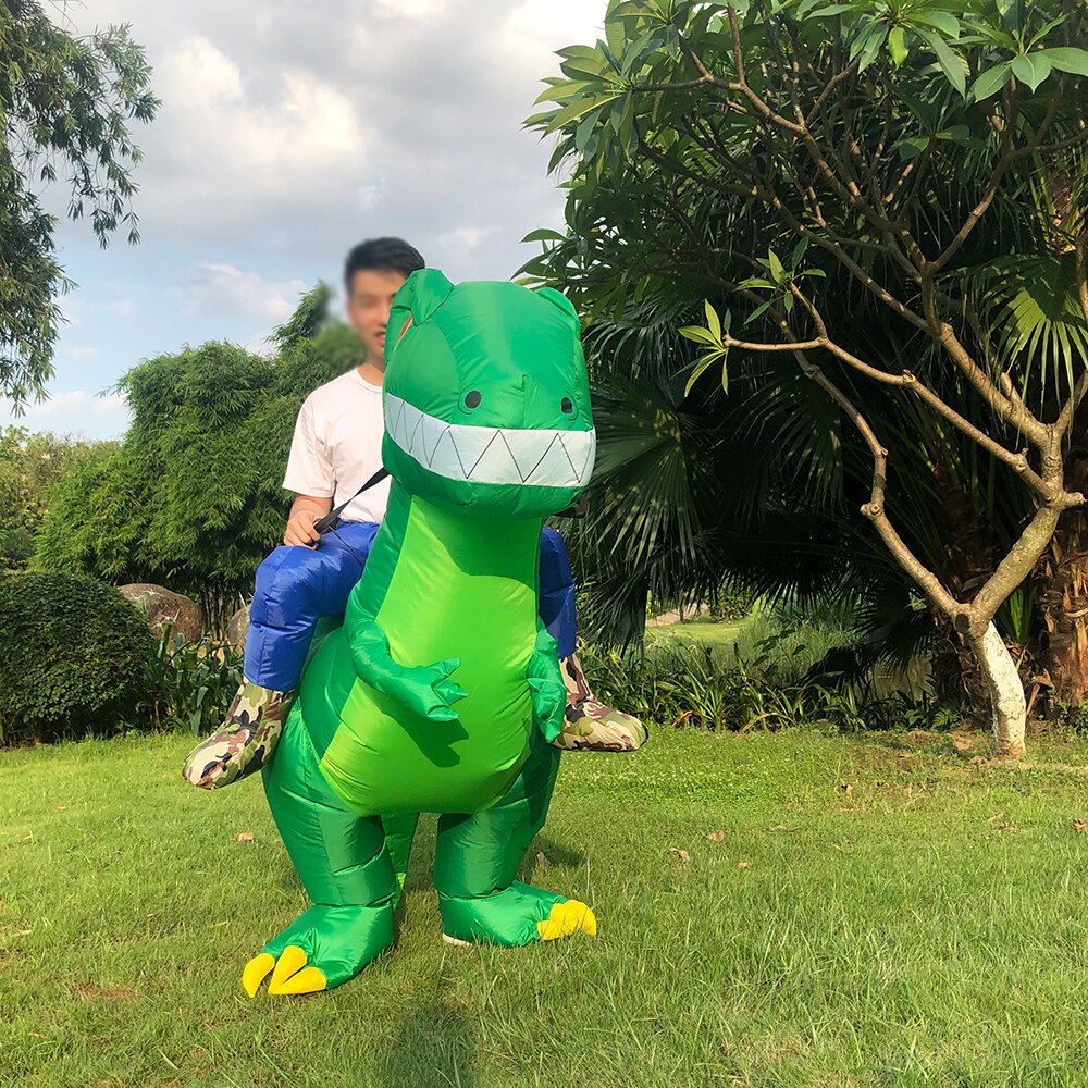 Carnival Ride on Dinosaur Inflatable Costume Halloween Party Costumes Adult Fancy Disfraz Purim Mascot Green Dino Blow Up Dress