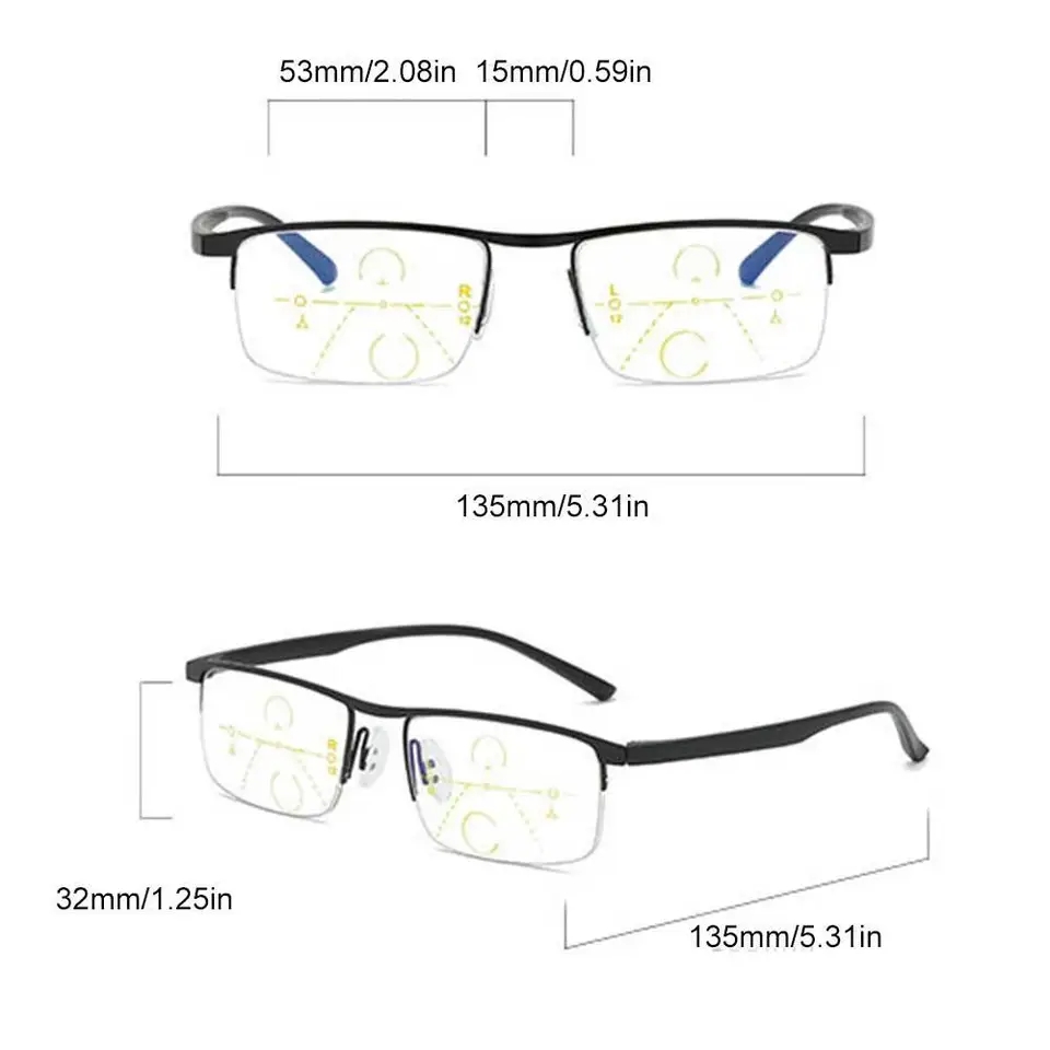 Ochelari de citit progresivi multifocali pentru bărbați, ochelari de vedere pentru birou, cu lentile anti-lumină albastră, pentru presbiopi