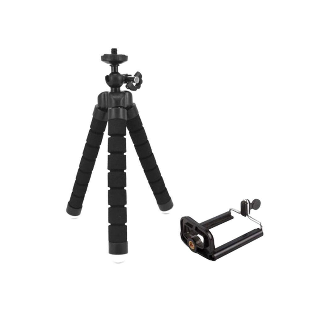 Flexible Sponge Octopus Mini Tripod With Bluetooth Remote Shutter For iPhone mini Camera Tripod Phone Holder clip stand: black