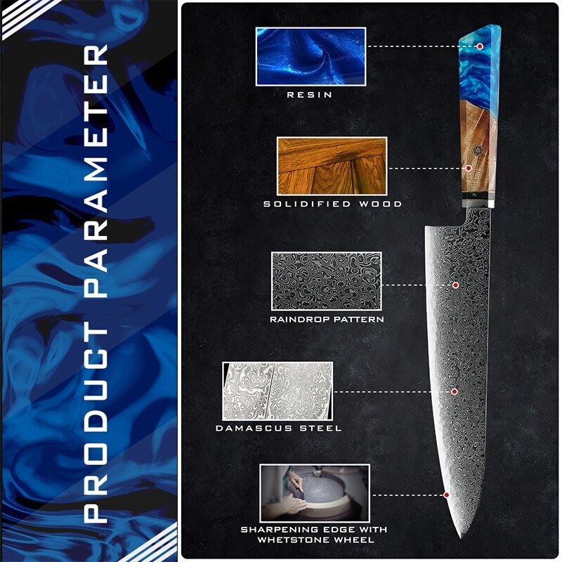 Japanese Kitchen Knives VG10 Damascus Steel Chef Cooking Tools Nakiry Utility Santoku Knife Maple Handle Red Blue Colors