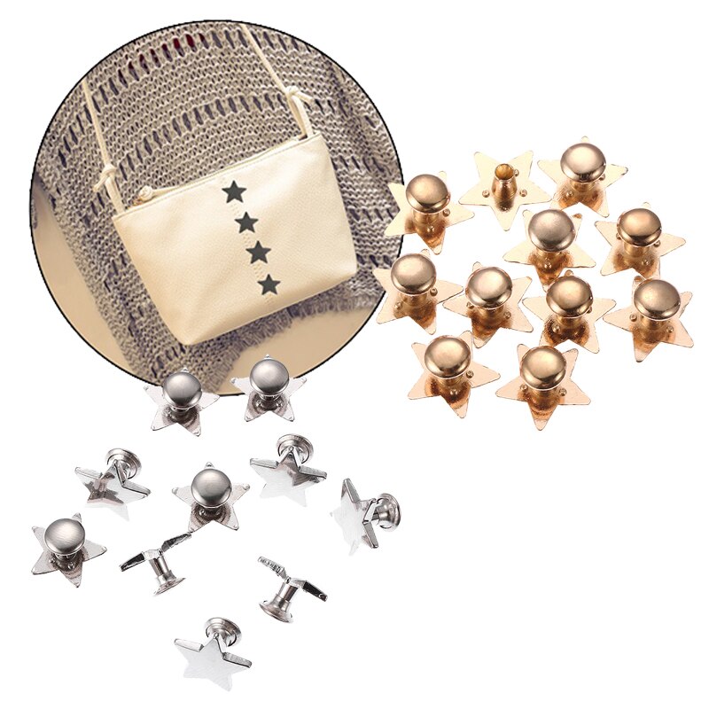 Juego de 10 tachuelas para bolsos de ropa, tachuelas y pinchos para ropa, remaches planos de estrellas, tachuelas de cuero, accesorios para ropa artesanal