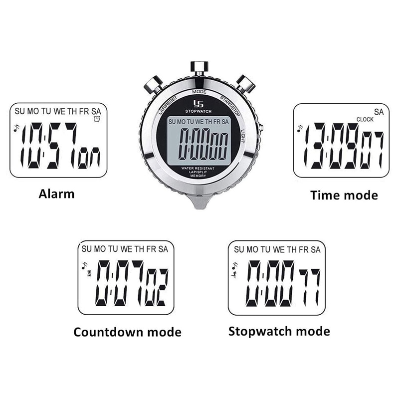 YS temporizador y cronómetro Digital Metal Stop Watch con retroiluminación, 2 Lap cronómetro temporizador para competición deportiva