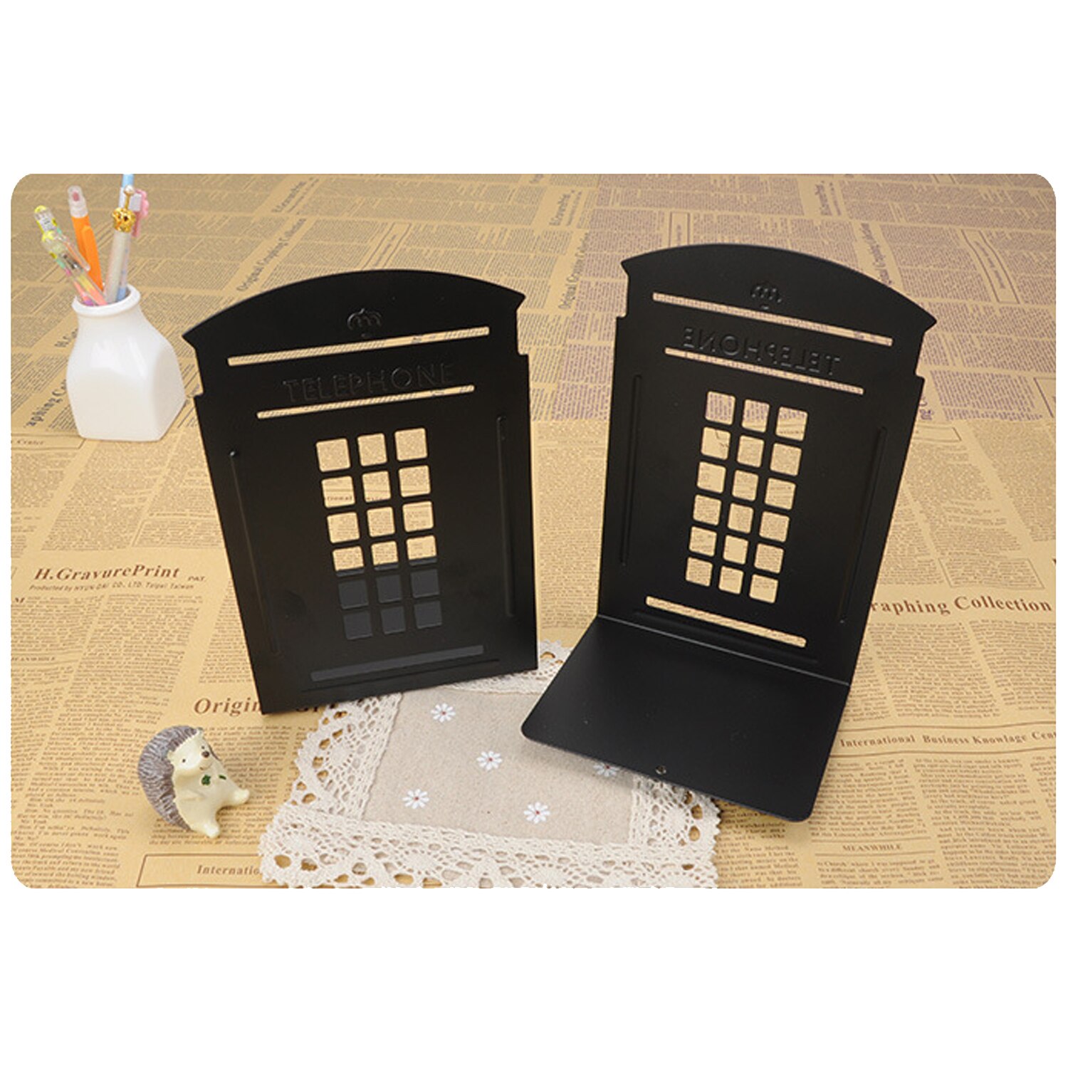 2 stk universel vintage telefonboks dekorative bogstøtter tunge metal bogender holder holder til hjemmekontor arrangør
