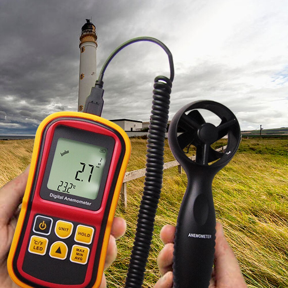 Thermo-Anemometer Luchtsnelheid en Temperatuur Meten Beaufort Wind Schaal Staafdiagram USB Probe 0 ~ 45 m/s m /s, km/h, m/min, mph