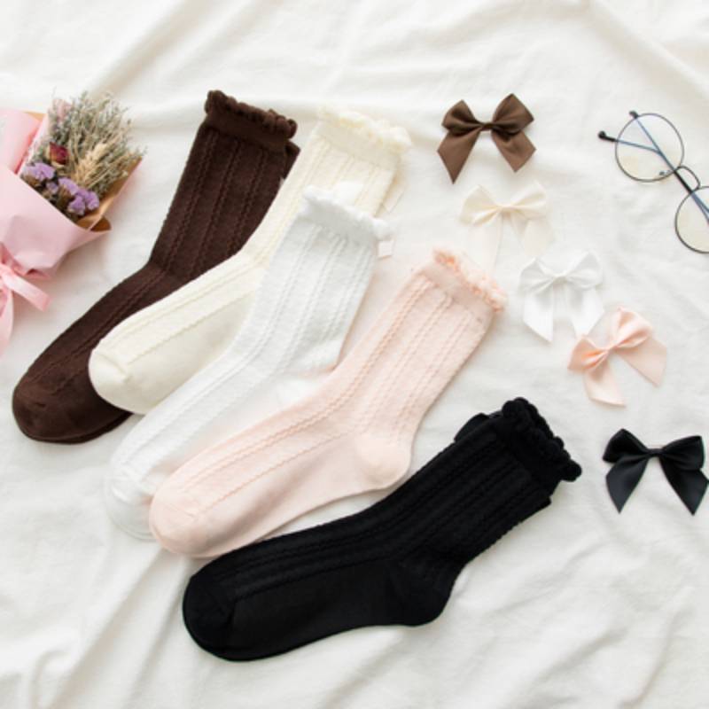 Kvinner lolita sokker søt jente japanske bobler ruffle sokking jk uniform sokk lolita tilbehør bowknot haori bomull stuepike sokk