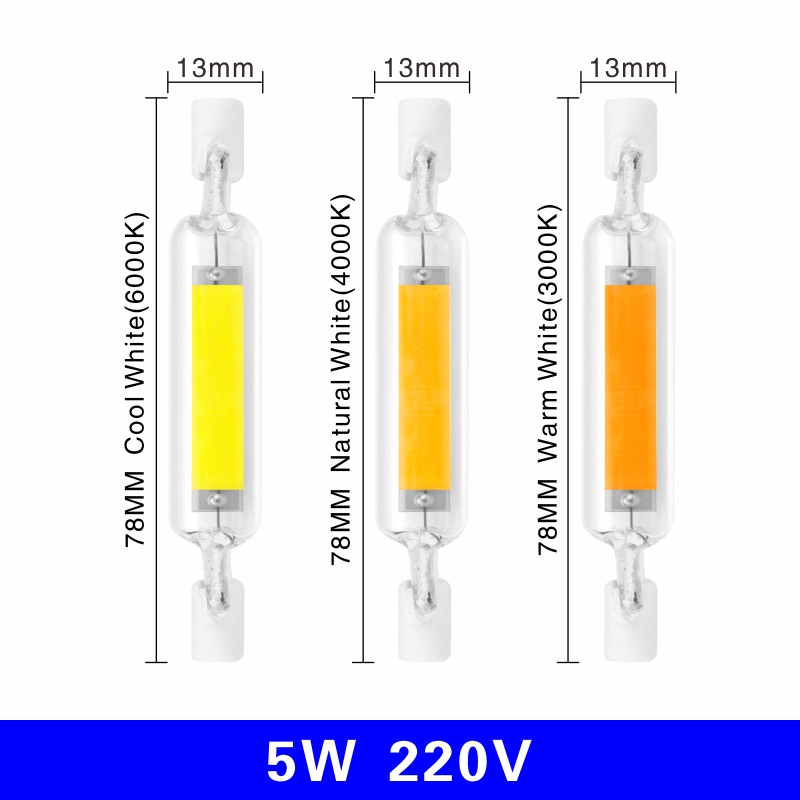 R7S LED 78mm 5W 8W R7S projecteur 118mm 10W 20W 220V 230V 240V COB lampe ampoule Tube de verre remplacer 30W 50W 100W lampe halogène lumière: blanc chaud / Bleu