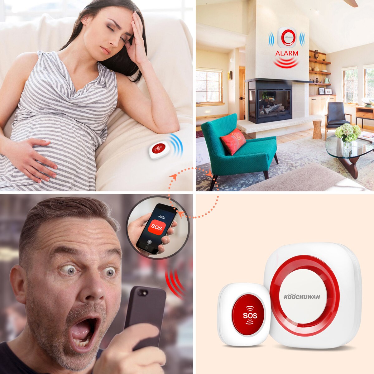 Koochuwah Urgent SOS Press Emergency Button Help Panic System For Old and Elderly With SMS Call Remote Control