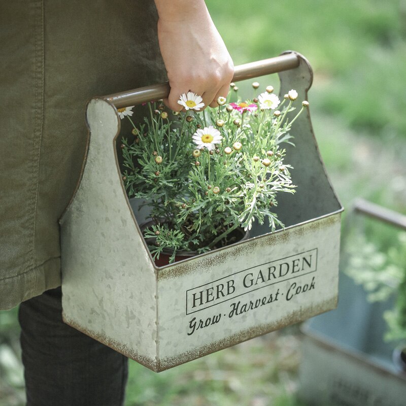 Retro Rectangular Tin Sheet Portable Flower Pot Ga... Grandado