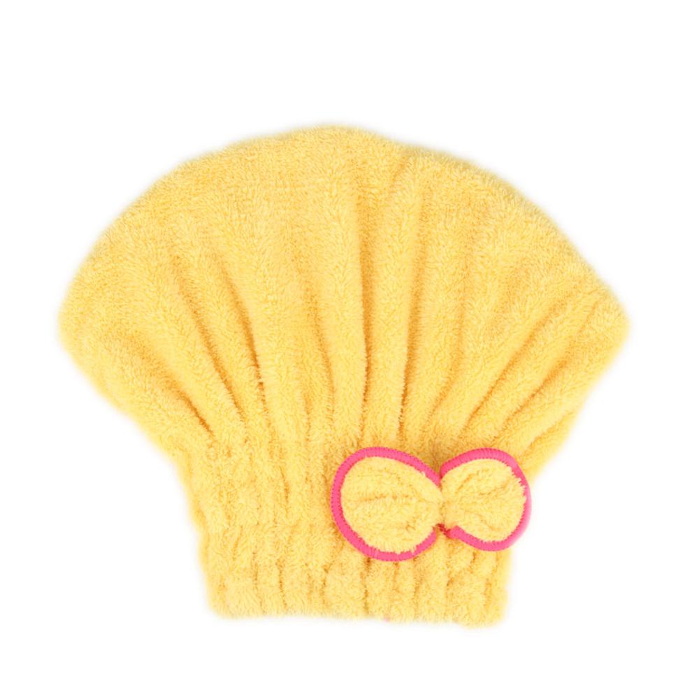Mikrofiber hurtig hårtørrende bad spa bowknot wrap håndklæde hat cap til bad badeværelse tilbehør tb: Gul