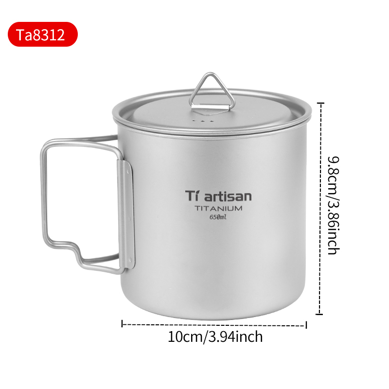 Tiartisan 350 ml 750 ml Tatinium-Tasse, Wandergeschirr, faltbarer Griff, Kaffeetassen mit Deckel, leichte, gefrostete Tassen: Burgunderrot
