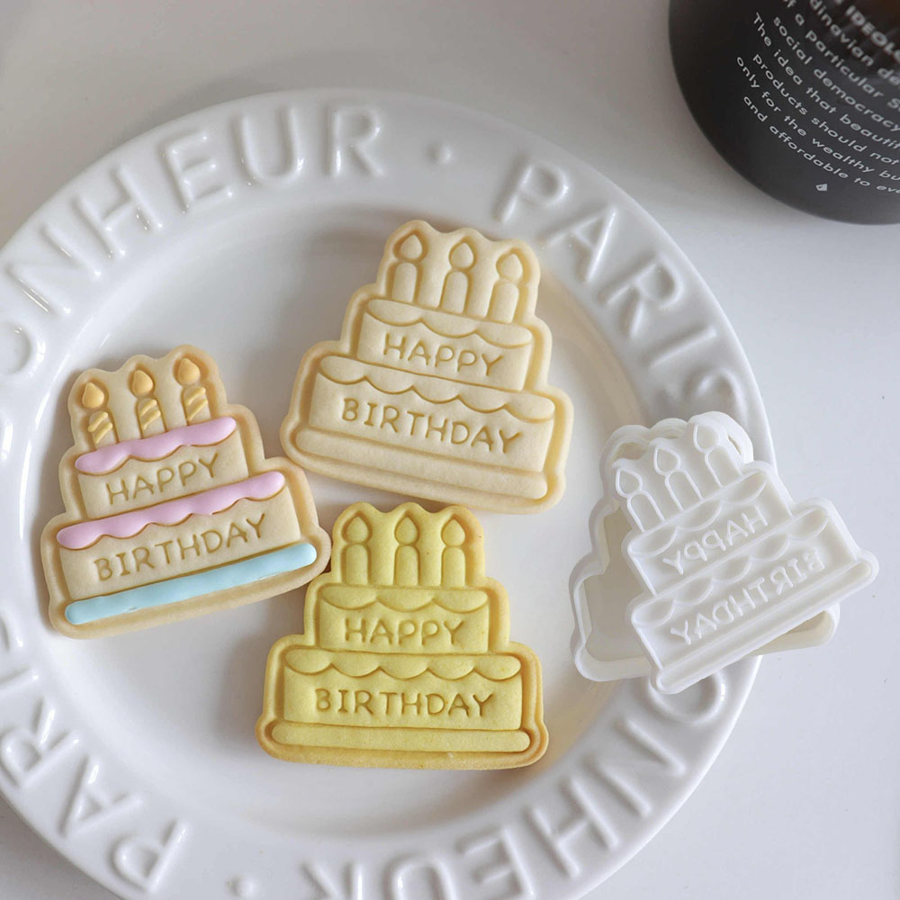 Buon compleanno Torta Formine per biscotti Stampo per biscotti pressabile Cucina fai da te Cottura Pasticceria Bakeware