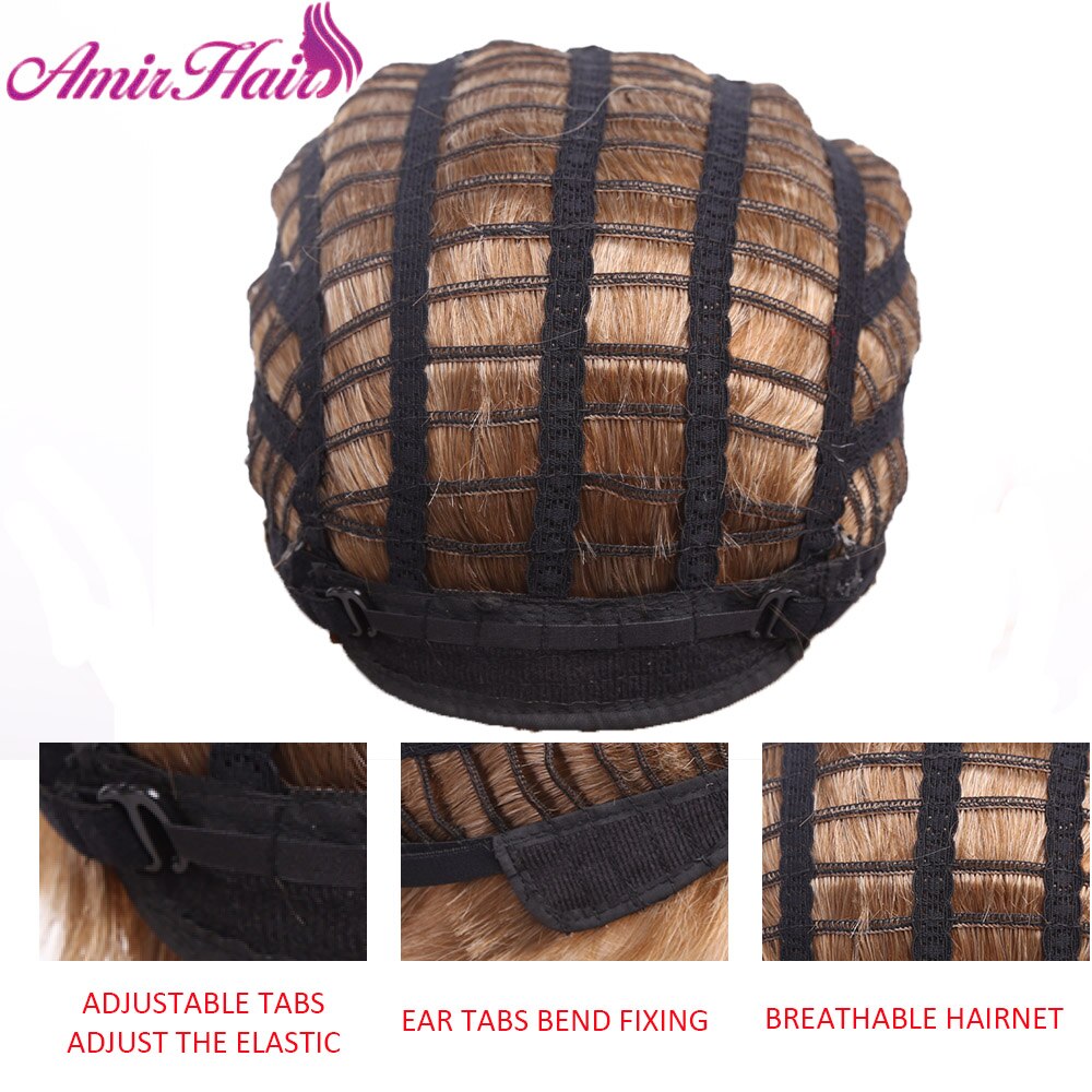 Amir Straight Short Synthetic Hair Wigs For Women Ombre Brown Blonde Puff Female Wig With Part Side Bangs Layer Wig