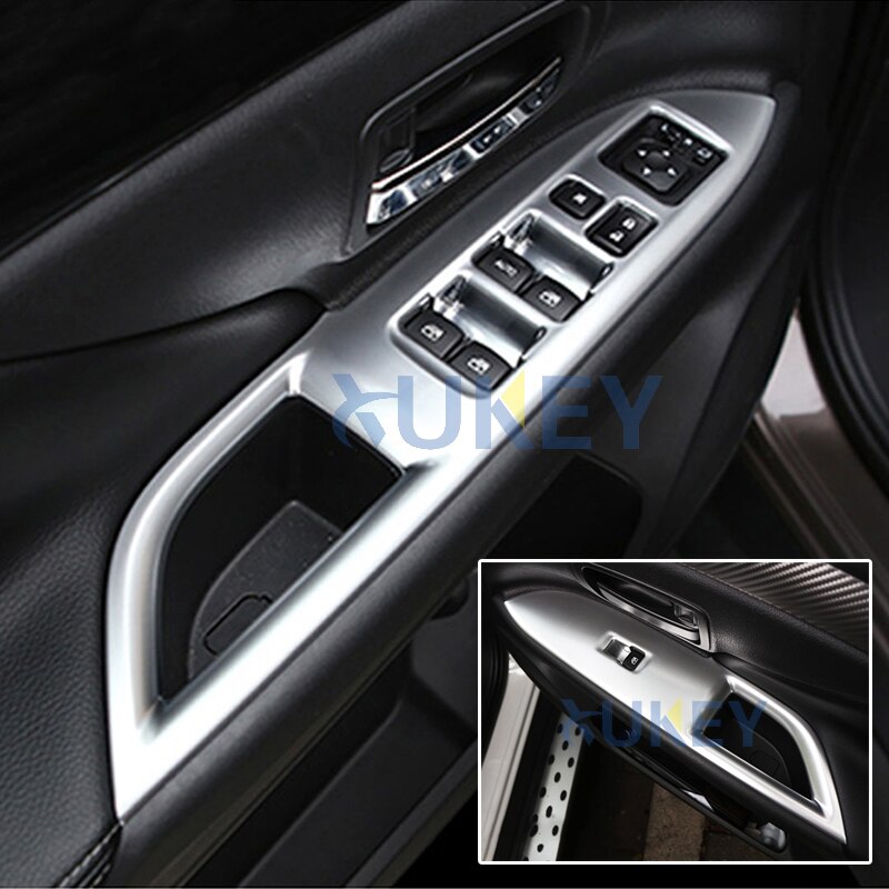 AX Chrome Interior Door Window Switch Panel Cover Armrest Trim Garnish Frame For Mitsubishi Outlander