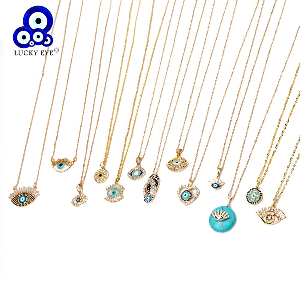 Ojo de la suerte Fátima Hamsa mano turco mal ojo colgante collar de Color dorado cadena larga Collar para mujeres niñas joyería de