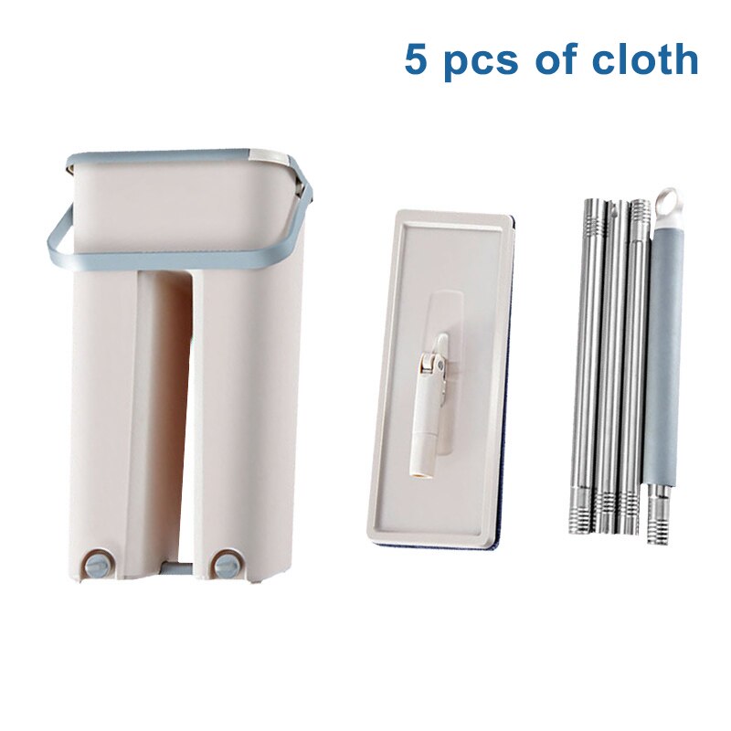 Microfiber Flat Floor Mop and Bucket Set Home Floor Cleaning System with Washable Flat Fiber Mop Pads MSU88: with 5 pcs of cloth