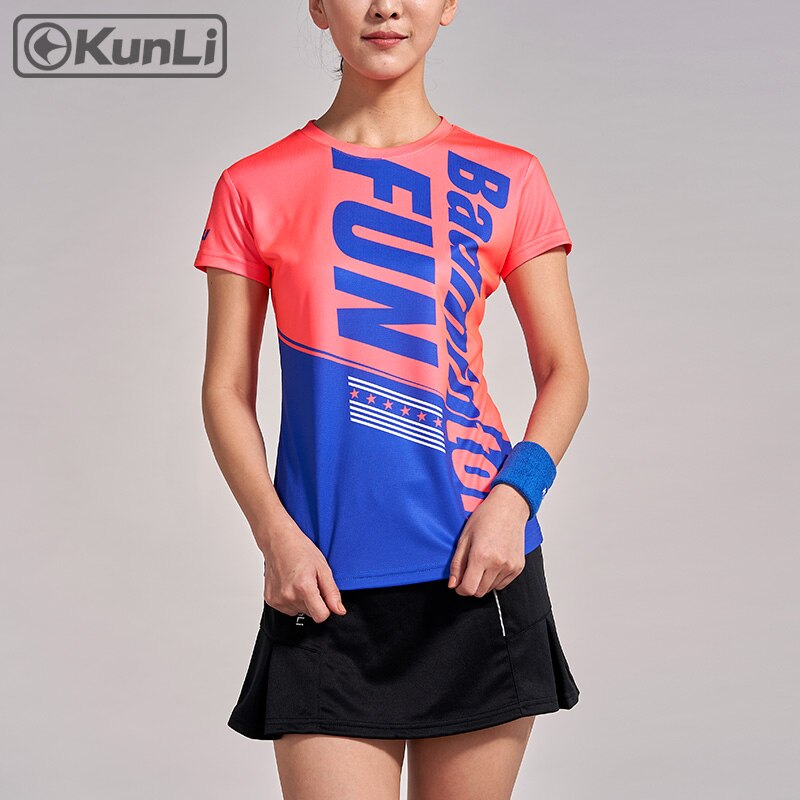 Kunli korte mouwen tennis shirt vrouwen outdoor sport badminton kleding running kleding T-shirt basketbal Volleybal shirt