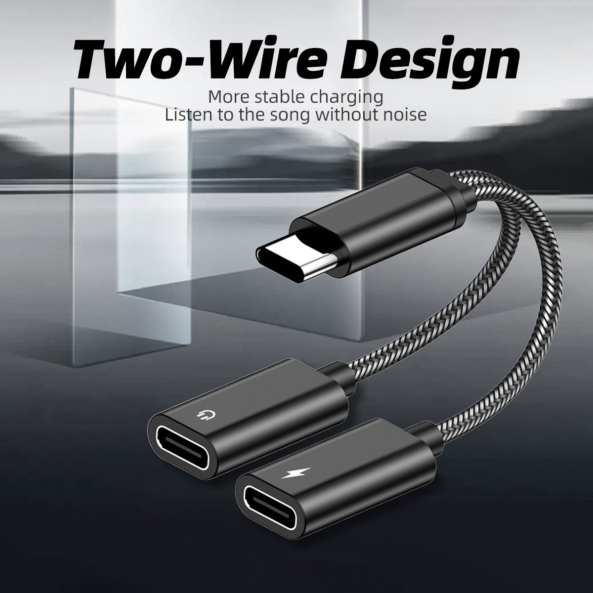 2 in 1 USB Type C to 3.5mm Headphone and Charger Adapter, USB C to C Aux Audio Jack Hi-Res DAC and Fast Charging Cable