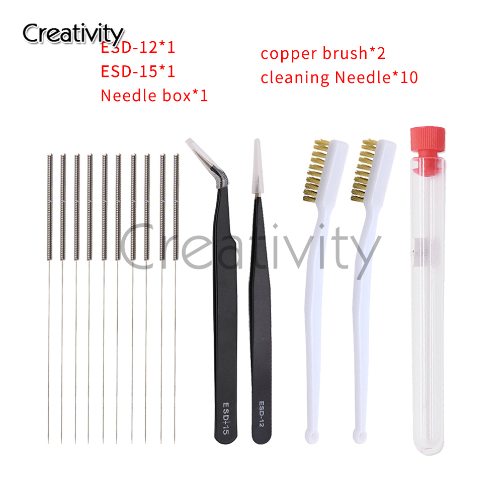 10pcs/lot 3D Printer Parts Stainless Steel Nozzle Cleaner Hotend Cleaning Needle Drill Bit Brush Tweezers Tool Kit for Ender 3: 0.2mm 10pcs / Full KIT