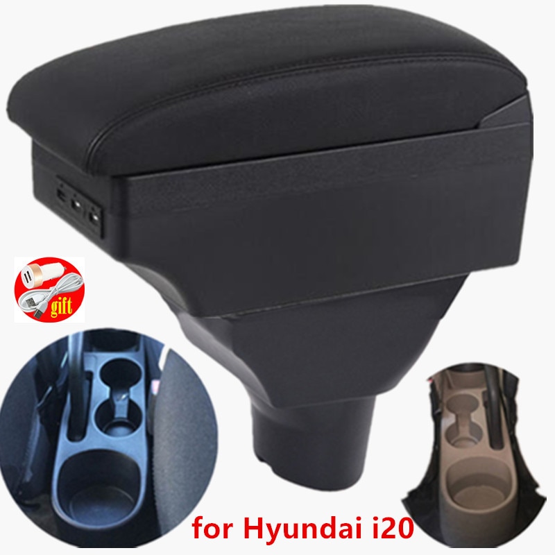 for Hyundai i20 car armrest leather arm rest usb storage box ABS center console accessories interior parts automobile