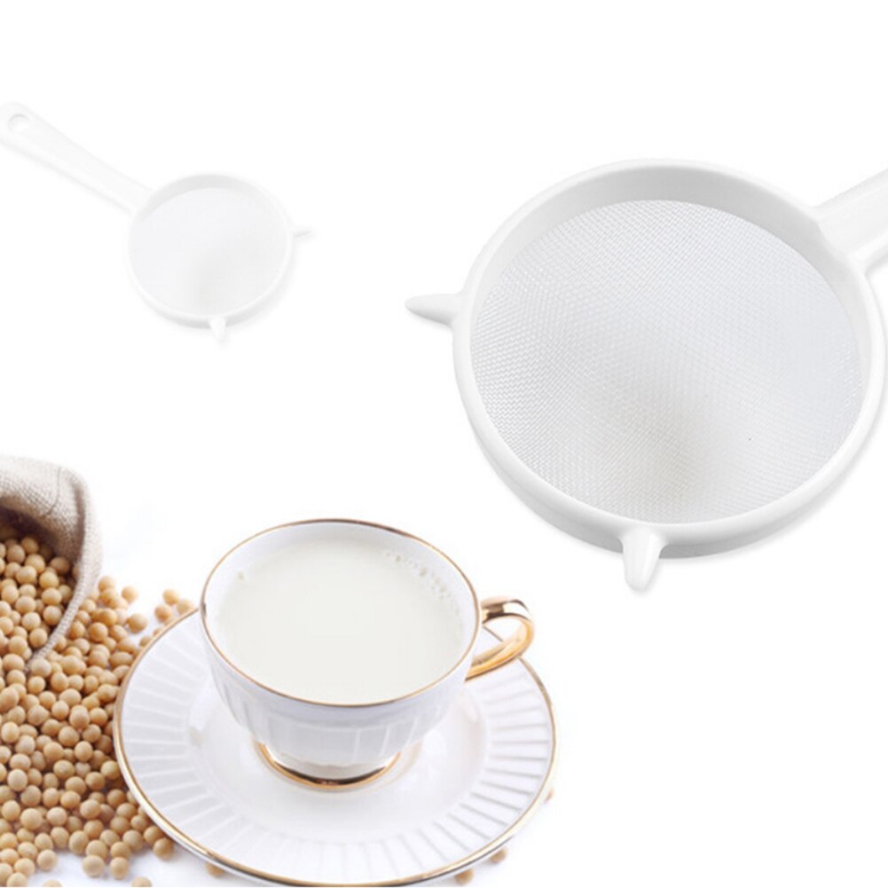 Colador de malla fina de plástico multiusos, colador de harina con mango para zumo, herramienta de té, utensilios de cocina