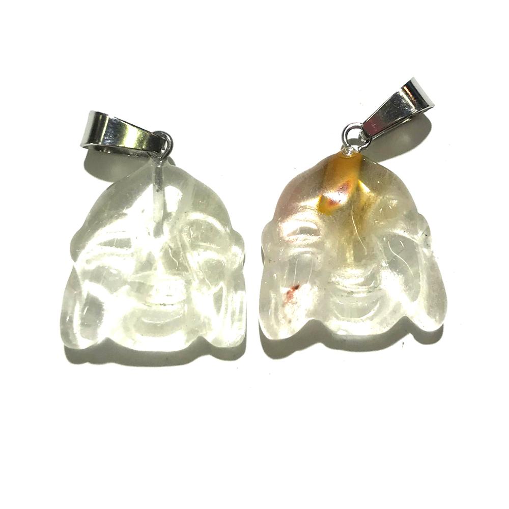 1PC Natural Agates Pendant Buddha Head Shape Rose Quartzs Tiger Eye Stone Pendants for Making DIY Jewelry Necklace Size20x23mm: Clear Quartz