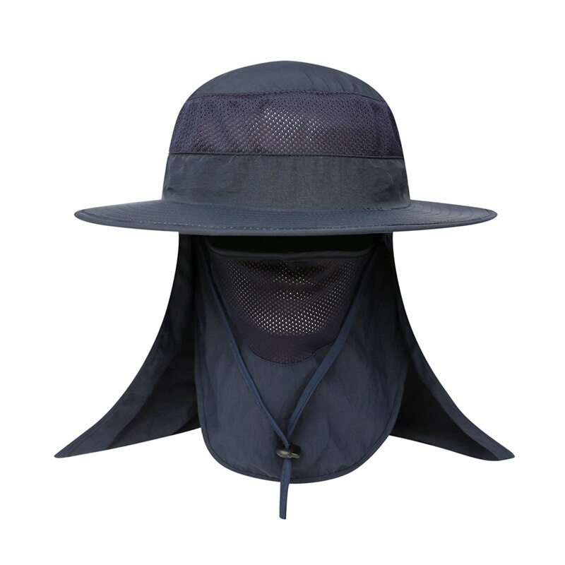 Sombrero de pesca gorro de verano cuello protección solar ala ancha de secado rápido gorra de sol pesca escalada hombres sombrero con cuerda: ZQ
