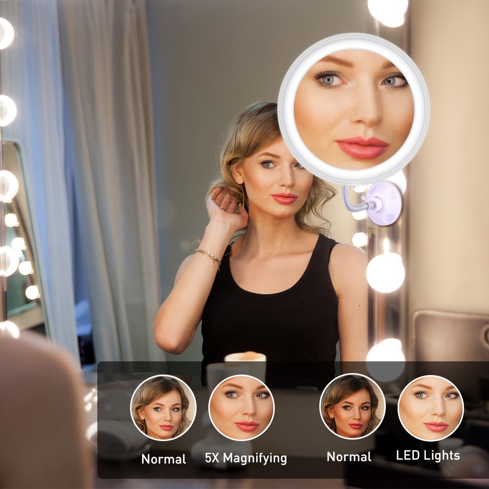Magnifying Mirror 10/5X illuminated 24 LEDs Lighted Makeup Mirrors Table Bathroom 360° Swivel Shaving Cosmetic Mirror for Woman