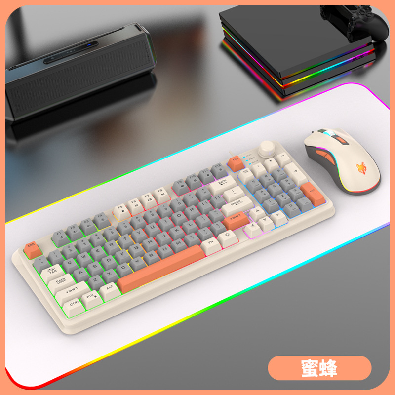 Teclado español con Ñ 94 teclas 90% Teclado árabe español con la Ñ ruso coreano USB con cable RGB Perilla de volumen de luz Ergonomía Oficina de juegos K82