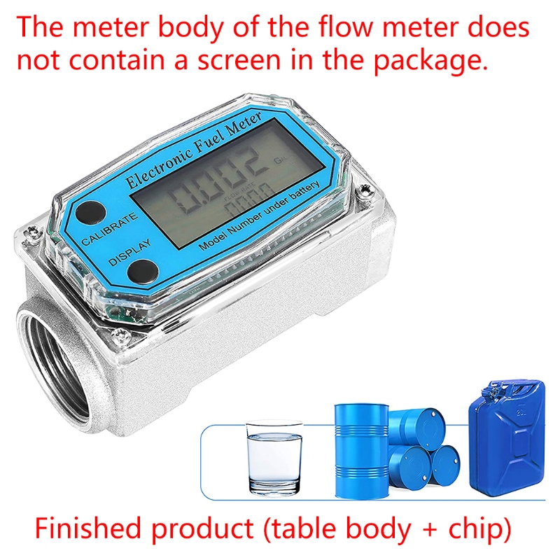 Turbine Flow Meter Module Digital Display Flowmeter Body with 1-Inch Inlet/Outlet Gas Oil Fuel Flowmeter Metal Parts