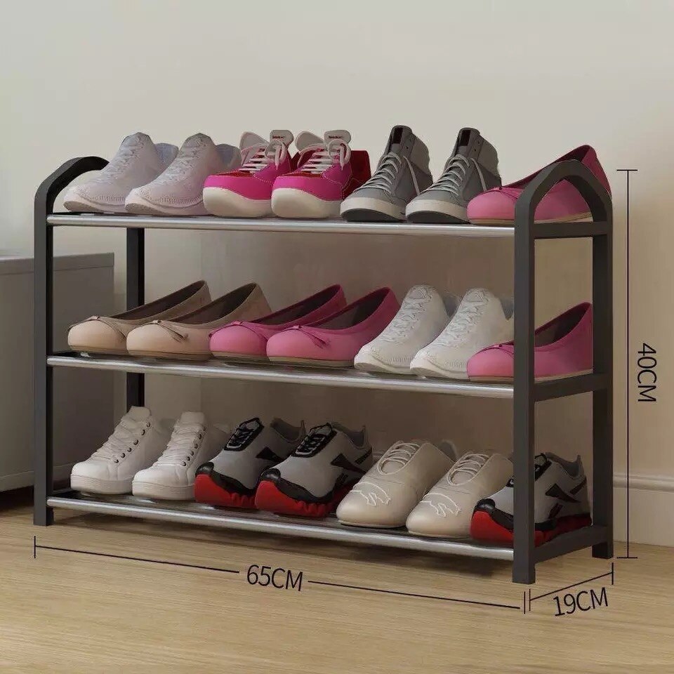 3 etagers moderne skohylde skobøjler solid room organizer sko hylde multifunktionel soveværelse opbevaring husstand sort: 65cm