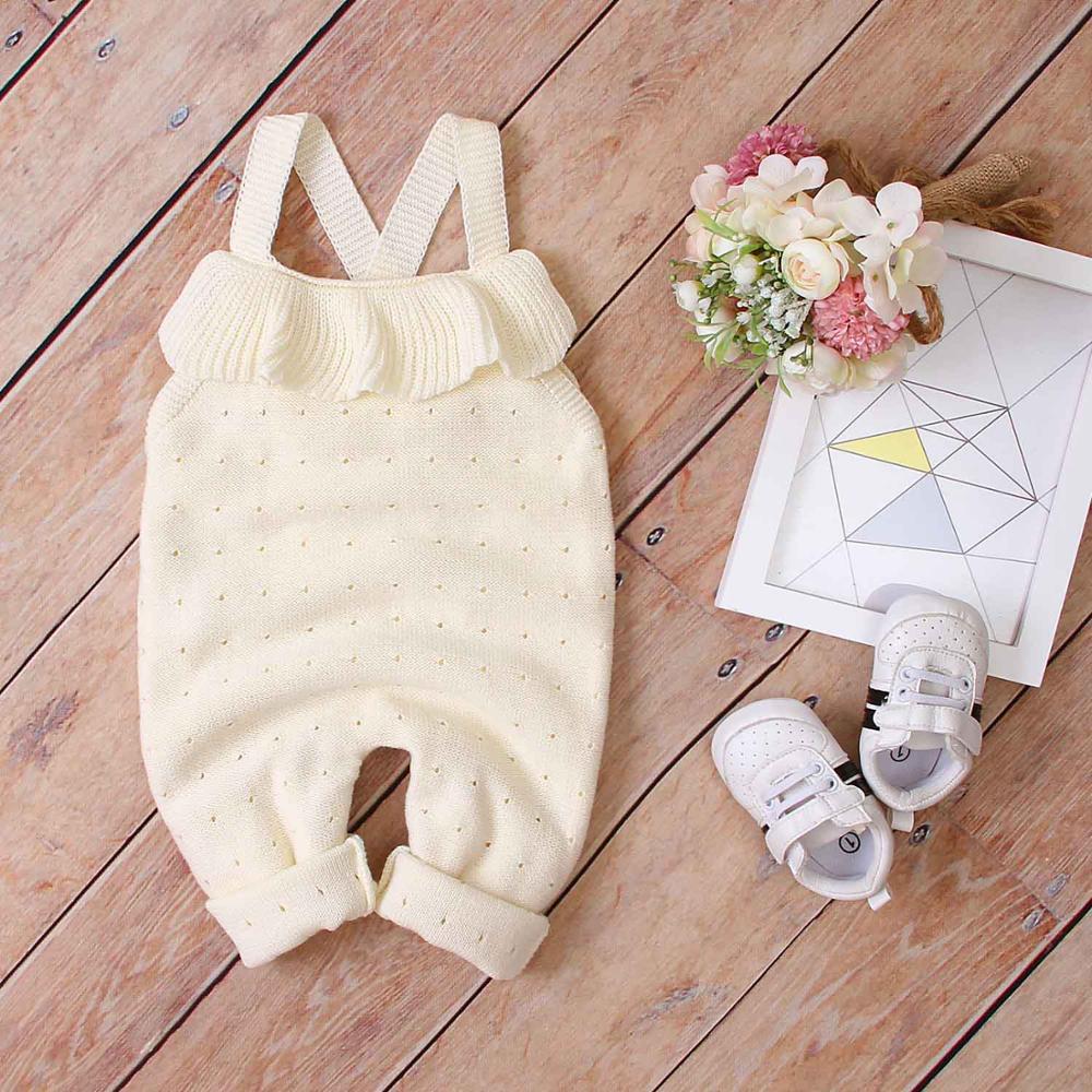 Baby romper ærmeløs nyfødte piger strop jumpsuits tøj solid strikket spædbarn børn bebes overalls legetøj efterår: 18m