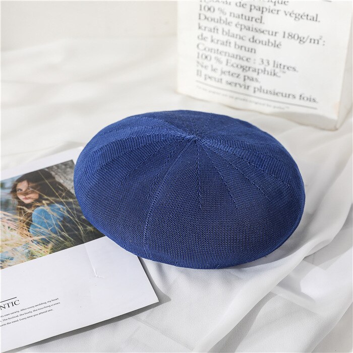 Spring Summer Breathable Hat Ladies Cotton Linen Solid Candy Color Beret French Artist Knitted Beret: 5