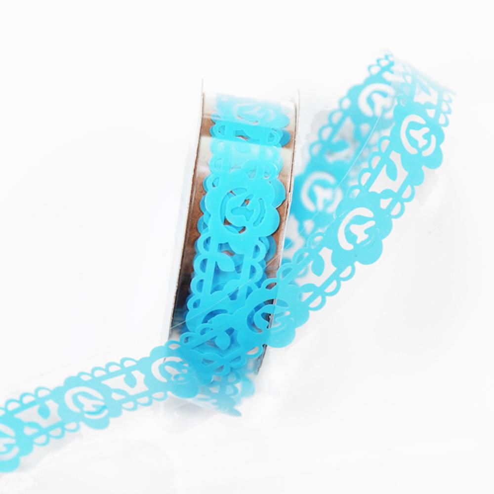 Lace Flower Masking Tape Paper Ribbon Lace Roll Scrapbooking Self Adhesive Sticker DIY Album Decorative: Blue