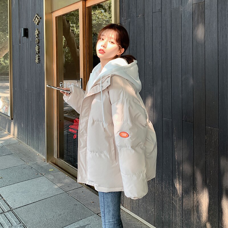 Vestes en duvet de plumes pour femmes, manteau, Baggy, épais, , bulle, surdimensionné, bouffant, coton rembourré, vêtements d'extérieur, hiver: WHITE / XL