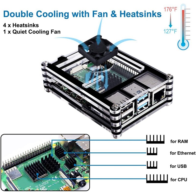 Acrylic Case for Raspberry Pi 4 Model B,Case with Cooling Fan for Raspberry Pi,with Heatsinks for Raspberry Pi 4 Model B