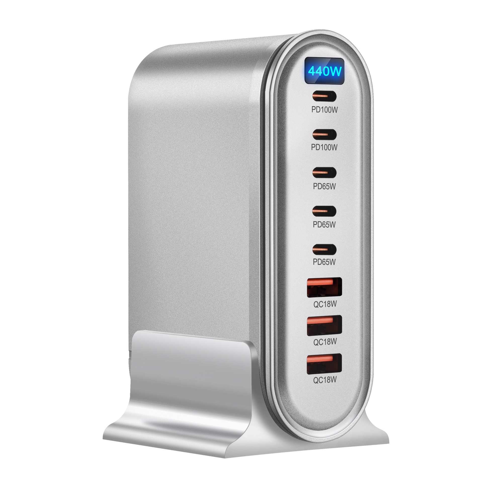 440w- scherm galliumnitride oplader multi-port usb snellader 5c 3a krachtige desktop laadstation: Wit / Il