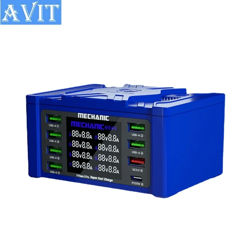 MECHANIC V-Power 8 8S 8pro Super Fast Charger USB Multi Port Charger Digital Display Phone Pad Watch Quick Charging