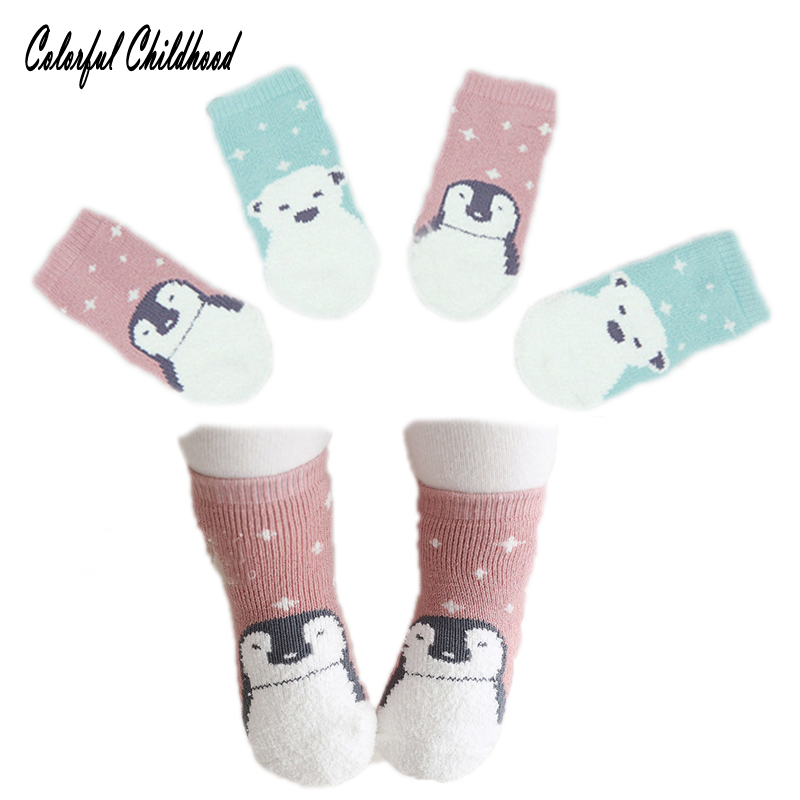 Chaussettes d'hiver pour bébés garçons/filles | Chaussettes de dessin pingouin, chaussettes en coton éponge, protège-jambes pour enfants de 0 à 4 ans