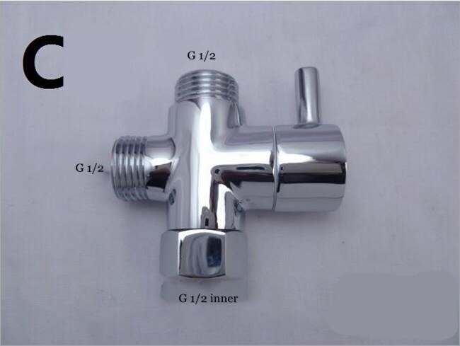 Three-way Water Diverter T-shaped Adapter Shower Diverters Connector Toilet Bidet Water Separator Faucet Splitter Valve: C