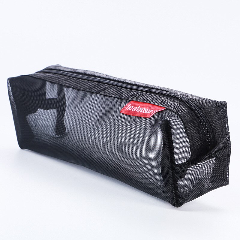 Black Transparent Nylon Pencil Case for School Mesh Pencil Bag Large Capacity Pen Box Pencilcase Stationery School Office Supply: Black
