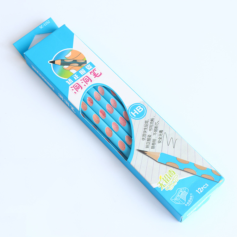 12 unids/caja HB Kawaii de madera lápices de plomo creativa agujero lápiz para chico de la Oficina de la escuela suministros novedad papelería suministros: Sky Blue